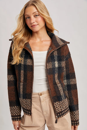 Plaid Wide Collar Knit Sweater