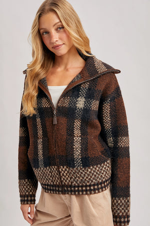 Plaid Wide Collar Knit Sweater