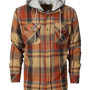 Men's Casual Button Up Flannel Shirt with Removable Hoodie