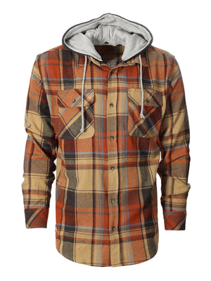 Men's Casual Button Up Flannel Shirt with Removable Hoodie