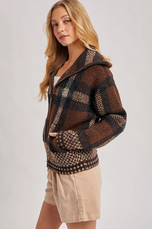 Plaid Wide Collar Knit Sweater