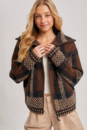 Plaid Wide Collar Knit Sweater