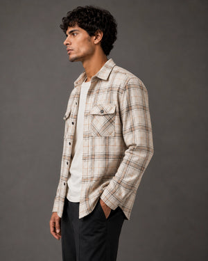 45th Parallel Men's Cream Plaid Flannel