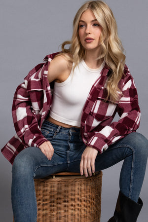 Long Sleeve Check Printed Fleece Shacket