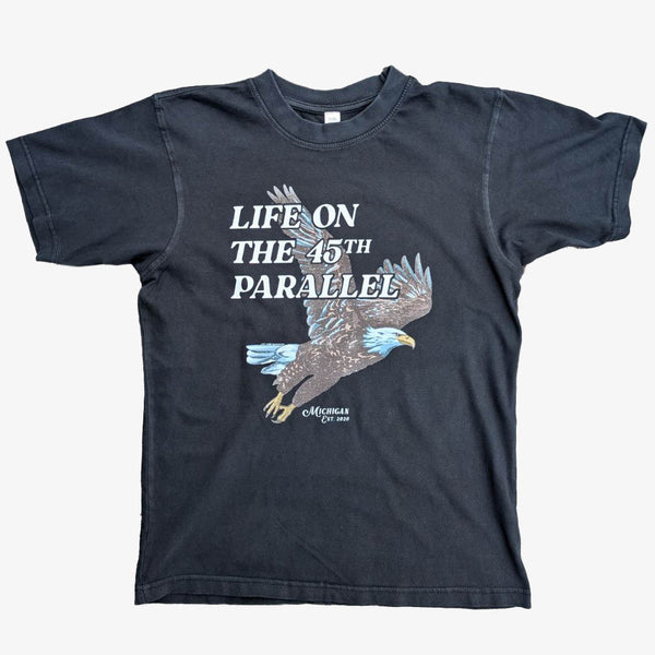 45th Heritage Eagle Heavyweight Tee with Life on the 45th Parallel eagle graphic on black T-shirt