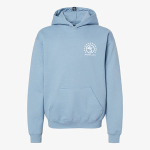 45th Parallel Liberty Youth Hoodie in Indigo Blue — front view with star ring badge