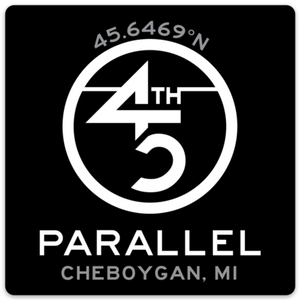 45th Life My Latitude Sticker featuring 45th Parallel coordinates. Cheboygen, Michigan
