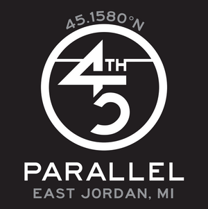 45th Life My Latitude Sticker featuring 45th Parallel coordinates. East Jordan, Michigan