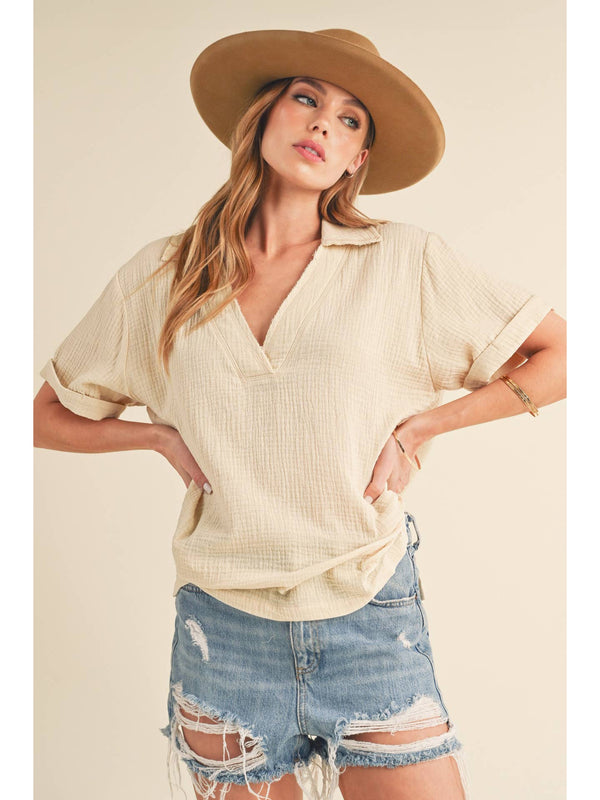 45th Parallel Jamy Collared Short Sleeve Top