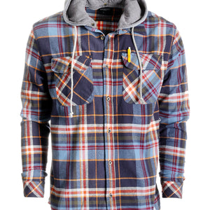 Men's Casual Button Up Flannel Shirt with Removable Hoodie
