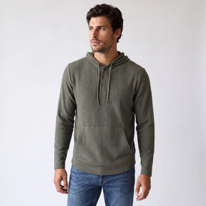 Men's Lichen Stretch Flannel Hooded Henley