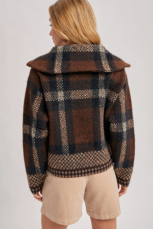 Plaid Wide Collar Knit Sweater