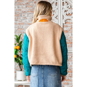 Soft Fleece Quilted Puffer Sleeve Pullover