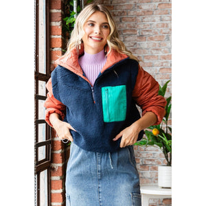 Soft Fleece Quilted Puffer Sleeve Pullover