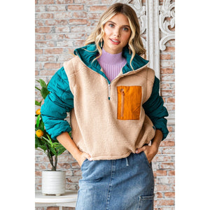 Soft Fleece Quilted Puffer Sleeve Pullover