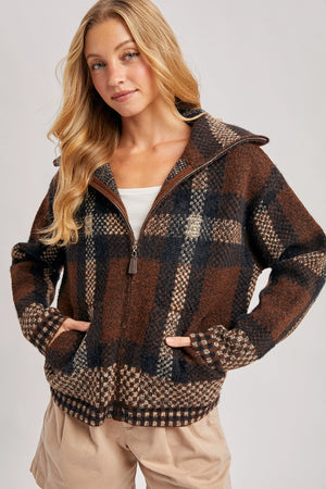 Plaid Wide Collar Knit Sweater