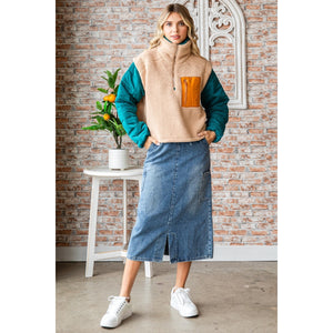 Soft Fleece Quilted Puffer Sleeve Pullover