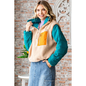 Soft Fleece Quilted Puffer Sleeve Pullover