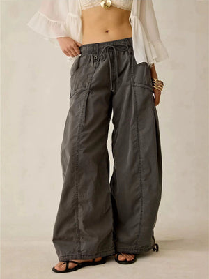 Washed Cargo Wide Leg Pants