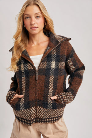 Plaid Wide Collar Knit Sweater