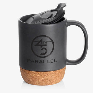 45th Parallel Cork Bottom Mug in Black front view