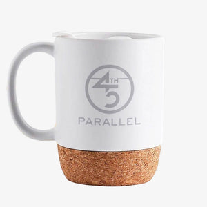 45th Parallel Cork Bottom Mug in White front view