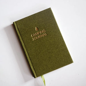 45th Parallel Basecamp Journal olive green hardcover with gold embossed tree and Camping Journal text