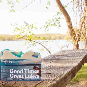Cellar Door Soap in Good Times Great Lakes on picnic table by lake