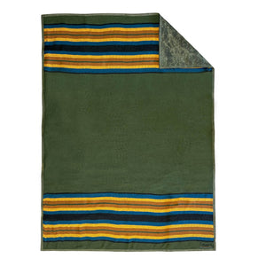 45th Parallel Canvas Waterproof Outdoor Blanket laid flat showing full design and waterproof backing corner