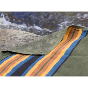 45th Parallel Canvas Waterproof Outdoor Blanket detail showing stripe pattern and waterproof backing