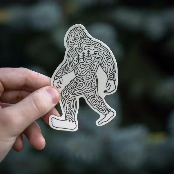 45th Life Sasquatch Topo Sticker with topographic line art design