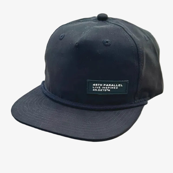 45th Parallel 5-Panel Recycled Rope Hat in Black flat lay product shot