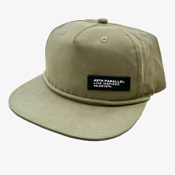 45th Parallel 5-Panel Recycled Rope Hat in Olive flat lay product shot