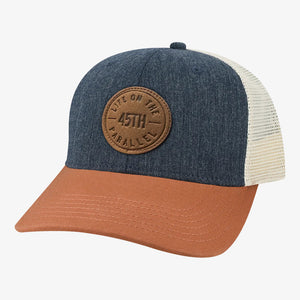 45th Parallel Life On The 45th Trucker Hat in Navy | Cream | Rust