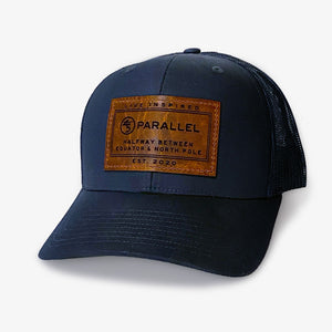 45th Parallel Live Inspired Leather Patch Hat in Compass Blue