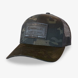 45th Parallel Live Inspired Leather Patch Hat in Stealth Camo