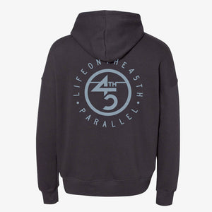 45th Parallel Tagline Hoodie in Midnight Black back view