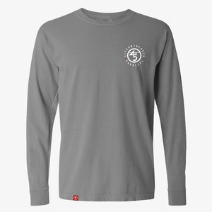 45th Parallel Long Sleeve Tagline Tee in Granite front view
