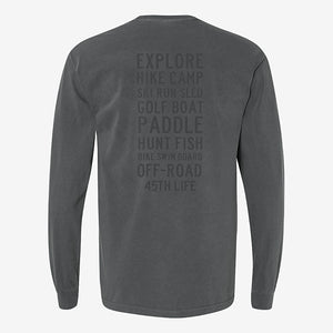 45th Parallel Long Sleeve Activity Tee in Trail Charcoal back view