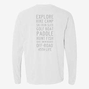 45th Parallel Long Sleeve Activity Tee in Alpine White back view
