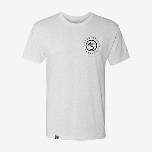45th Parallel Tagline Tee in Heather White front view
