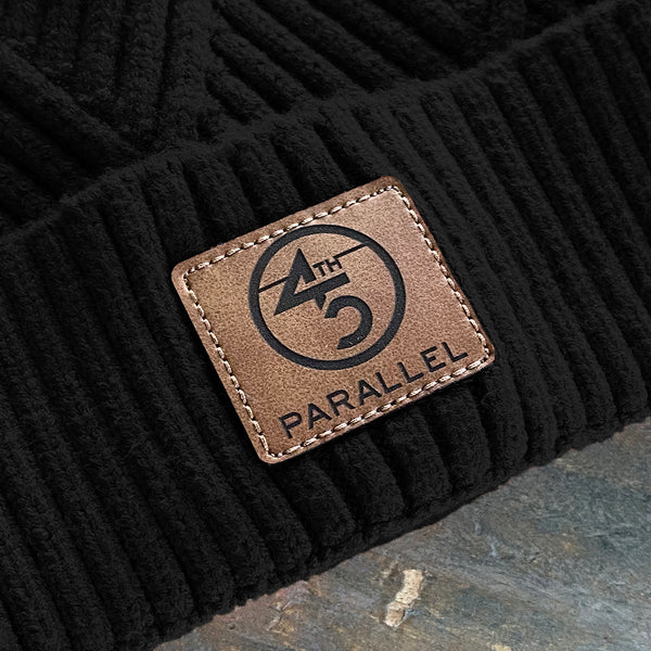 45th Textured Cuff Beanie with Leather patch