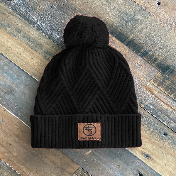 45th Textured Cuff Beanie with Leather patch