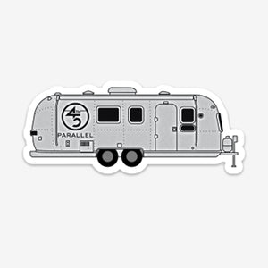45th Life Airstream sticker featuring a minimalist trailer design printed on weather-resistant vinyl.
