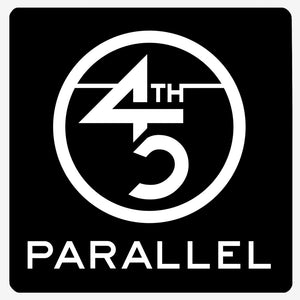 45th Parallel Classic Logo sticker in black with white circle logo, 3x3 inch