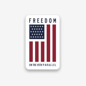 45th Parallel Freedom die-cut sticker with American flag design