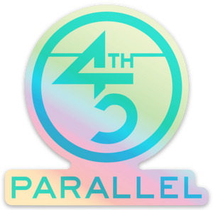 45th Parallel Holographic Logo sticker with rainbow holographic finish