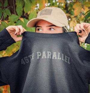 Embossed Crewneck in Midnight Black lifestyle shot
