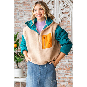 Soft Fleece Quilted Puffer Sleeve Pullover
