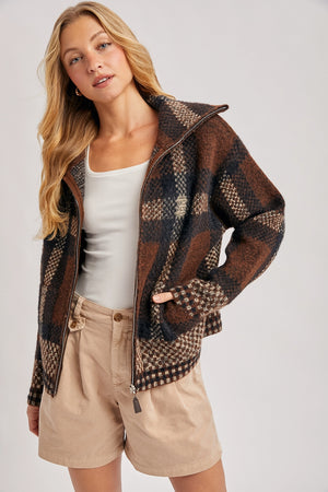 Plaid Wide Collar Knit Sweater